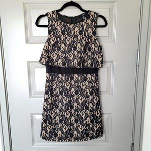 Forever 21 Sleeveless Lined Black Cotton Blend Floral Lace Over Nude Knit Dress